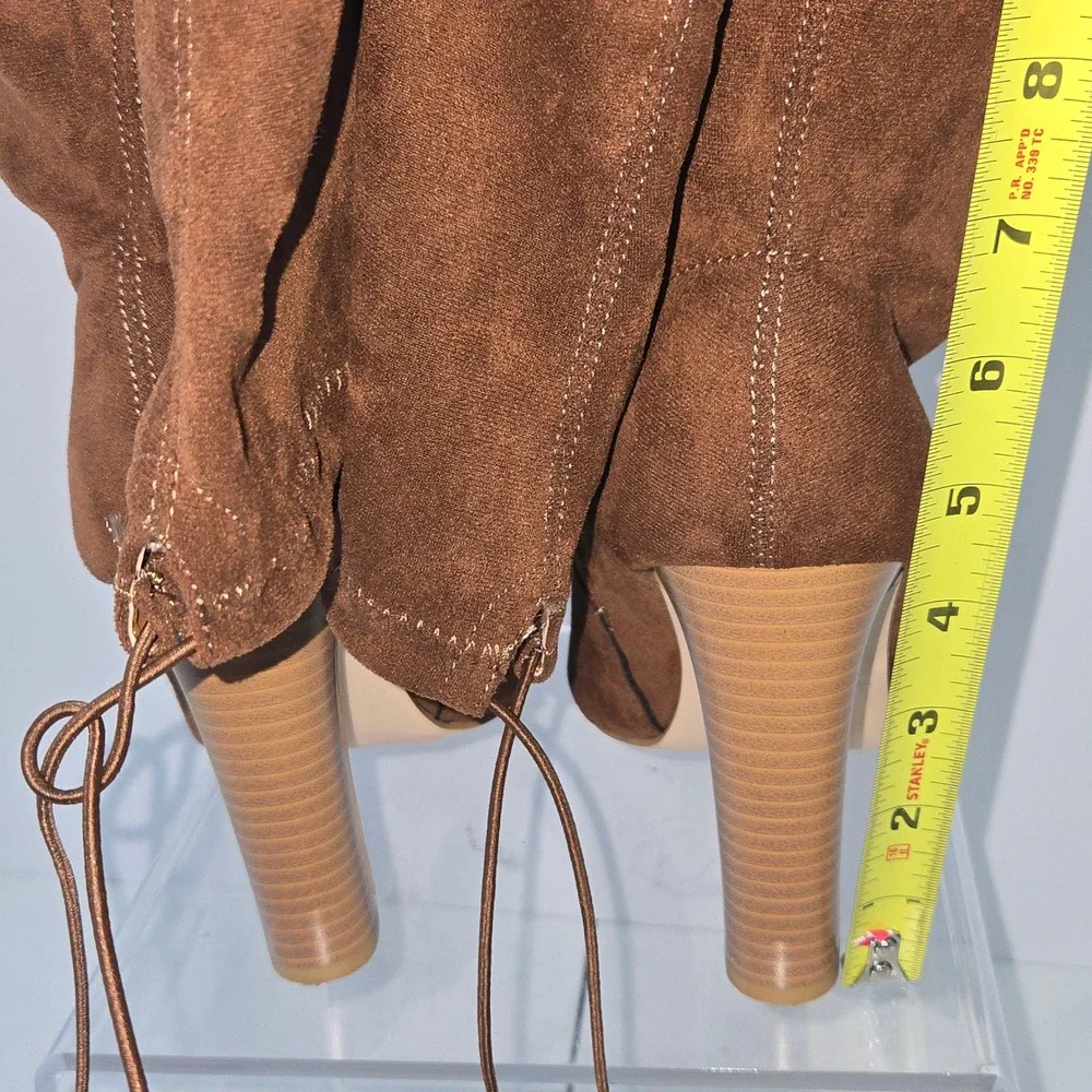 Justfab Brown Faux Suede Over The Knee Boots Block Heel Pointed Toe 8M